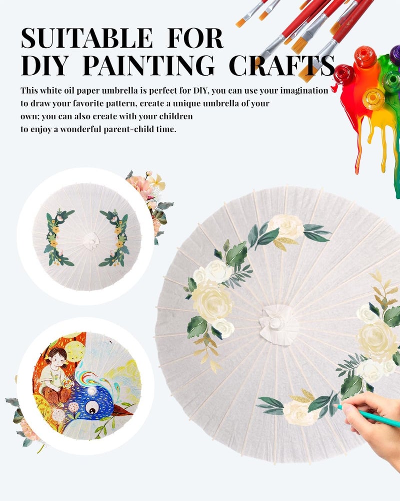 Solnique 33 Inch White Paper Umbrella with Folding Heart Fan – Chinese Japanese Style Parasol for DIY Painting, Wedding, Bridal Shower, Photography, Party Decoration - Image 4